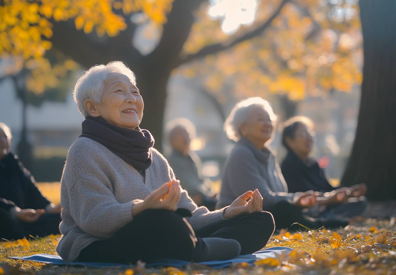 Літня пара практикує йогу разом